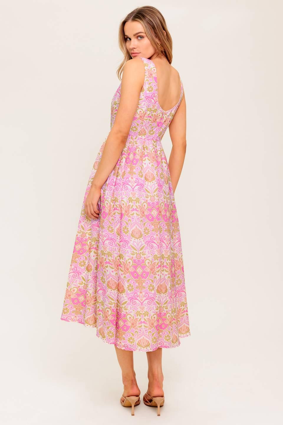 UNDER THE SUN PINK WOVEN MIDI DRESS Flying Tomato