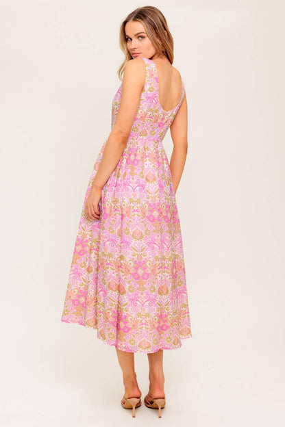 UNDER THE SUN PINK WOVEN MIDI DRESS Flying Tomato