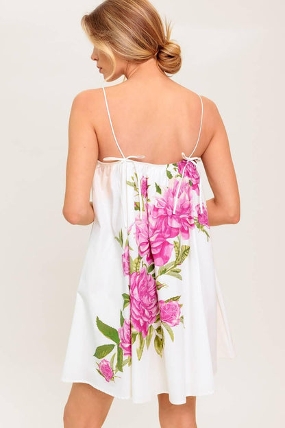 GARDEN WHISPERS PINK FLORAL WOVEN MINI DRESS Flying Tomato