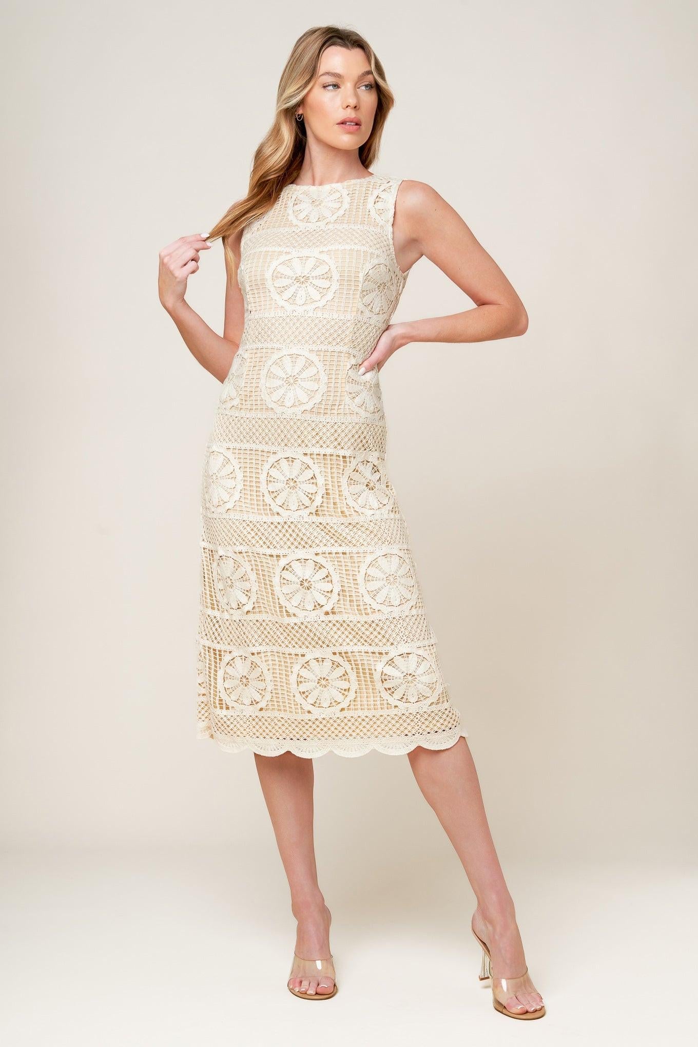 PRETTIEST ENERGY CREAM LACE MIDI DRESS Flying Tomato