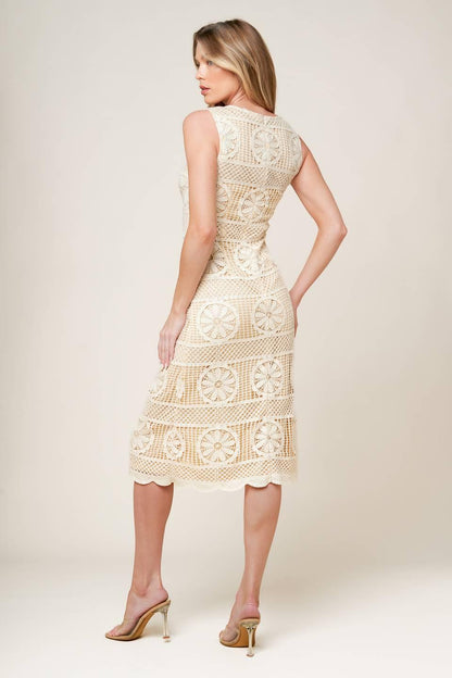 PRETTIEST ENERGY CREAM LACE MIDI DRESS Flying Tomato