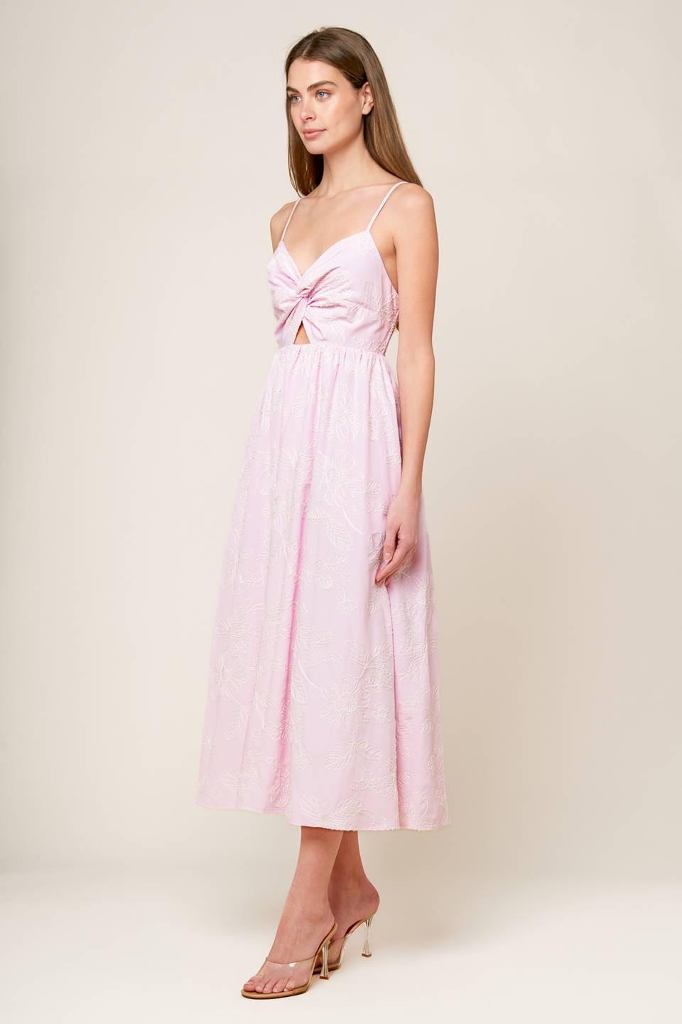 ALONG THE SHORE PINK WOVEN MIDI DRESS Flying Tomato
