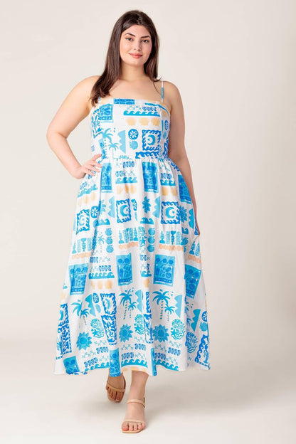 FLOWER GIRL BLUE WOVEN MIDI DRESS Flying Tomato