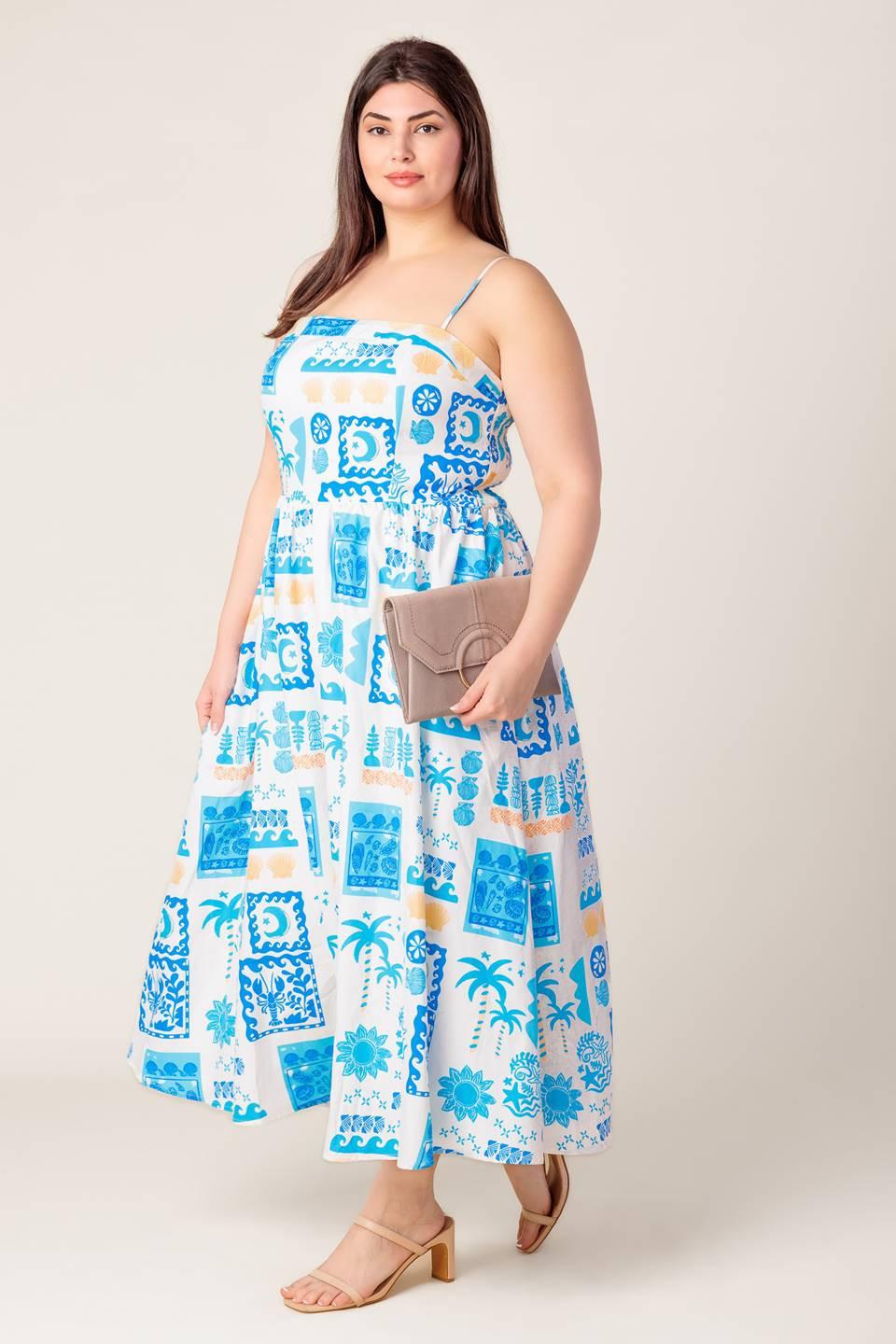 FLOWER GIRL BLUE WOVEN MIDI DRESS Flying Tomato