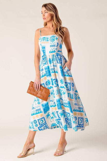 FLOWER GIRL BLUE WOVEN MIDI DRESS Flying Tomato