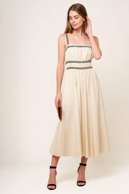 TERRIFIC TIMING CREAM WOVEN MIDI DRESS Flying Tomato