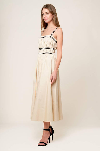 TERRIFIC TIMING CREAM WOVEN MIDI DRESS Flying Tomato