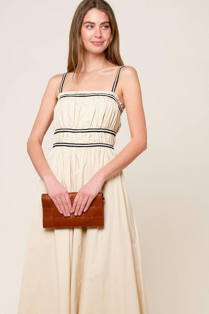 TERRIFIC TIMING CREAM WOVEN MIDI DRESS Flying Tomato