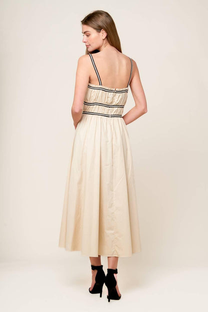 TERRIFIC TIMING CREAM WOVEN MIDI DRESS Flying Tomato