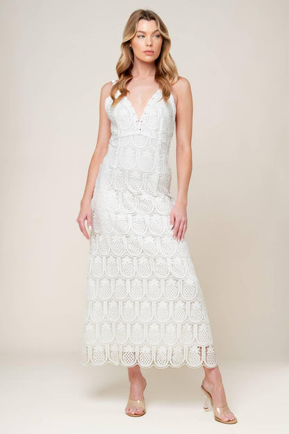 LOVING MENTALITY WHITE WOVEN LACE MIDI DRESS Flying Tomato