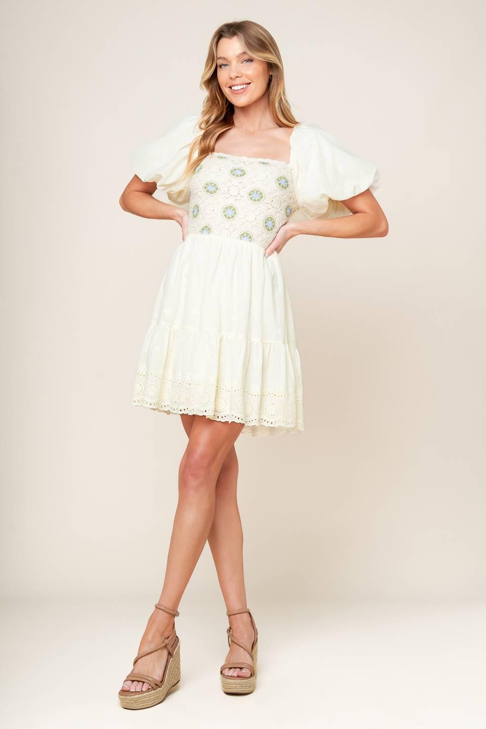 LOLA GRASS CREAM WOVEN MINI DRESS Flying Tomato