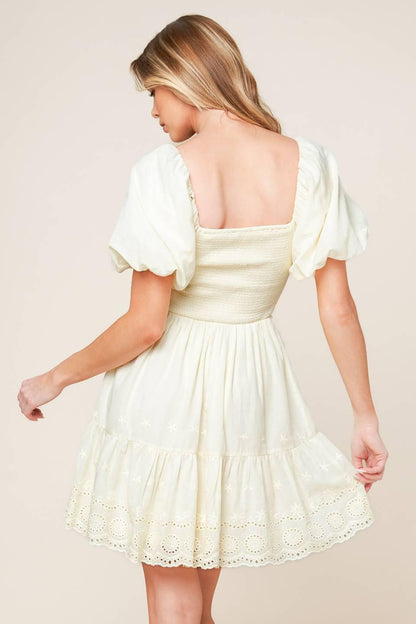LOLA GRASS CREAM WOVEN MINI DRESS Flying Tomato