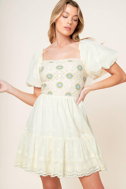 LOLA GRASS CREAM WOVEN MINI DRESS Flying Tomato