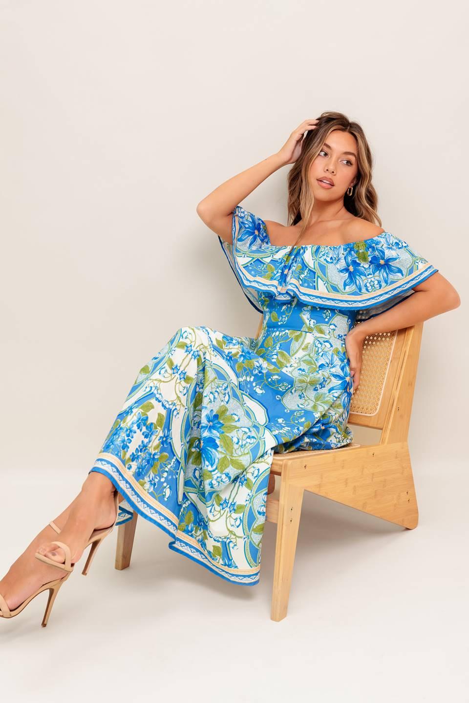 TROPICAL HAZE POWDER BLUE WOVEN MIDI DRESS Flying Tomato