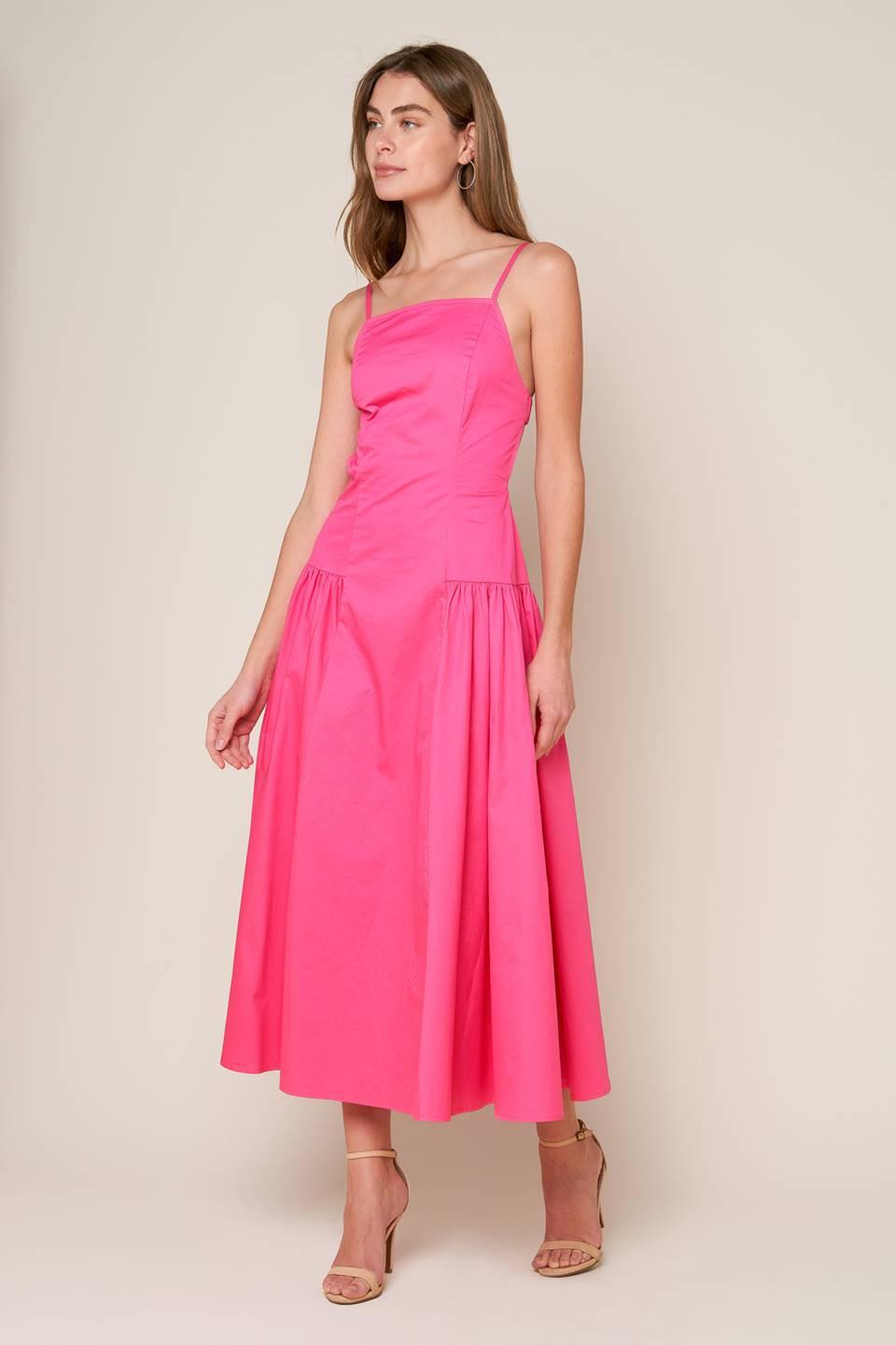 SLEEK ESSENCE WOVEN MIDI DRESS Flying Tomato