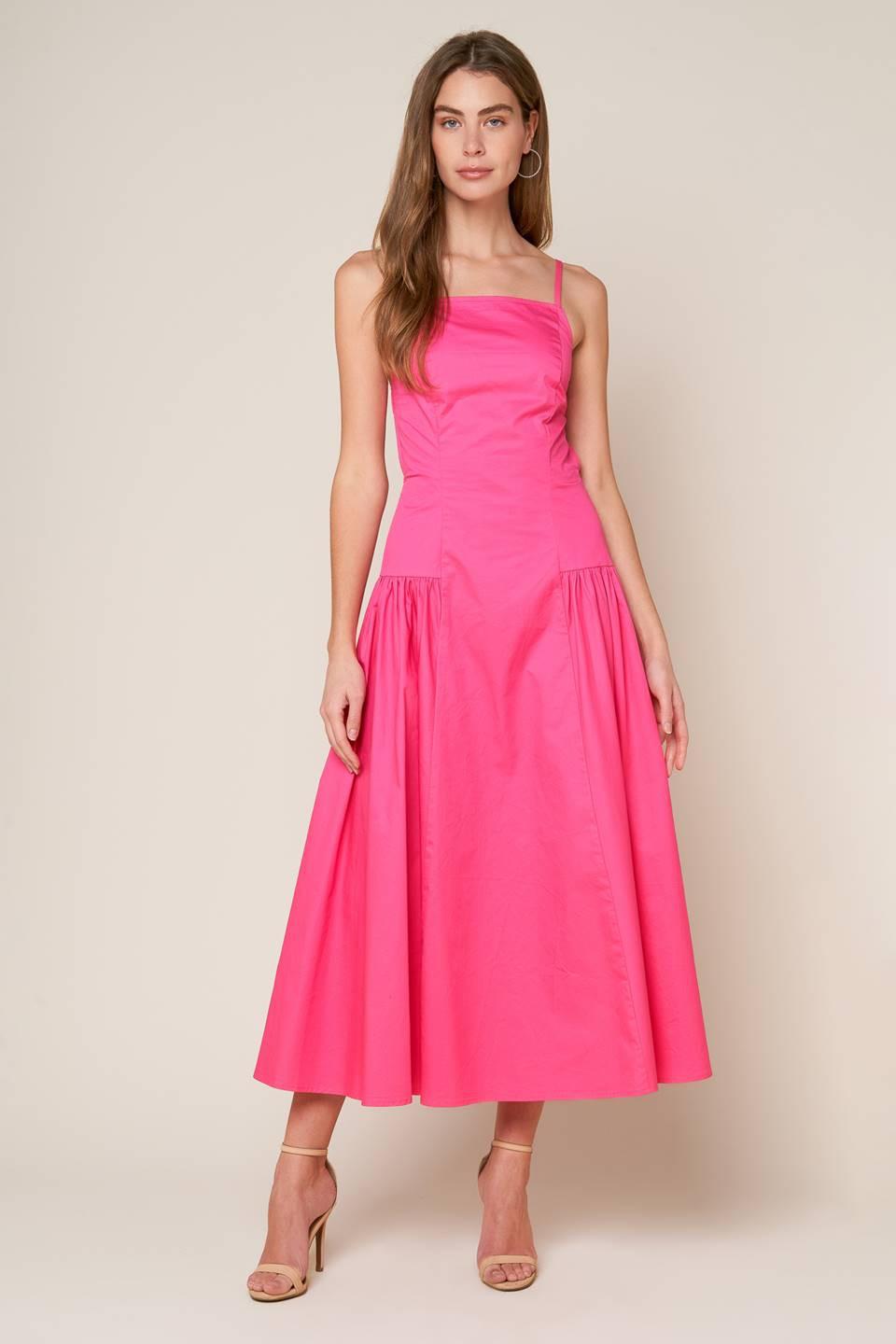 SLEEK ESSENCE WOVEN MIDI DRESS Flying Tomato