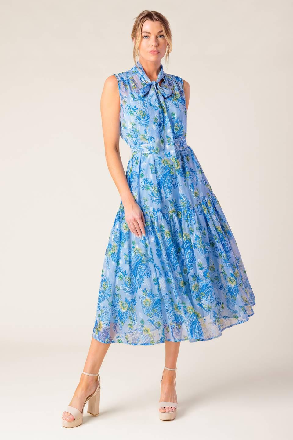 EVER AFTER POWER BLUE WOVEN MIDI DRESS Flying Tomato