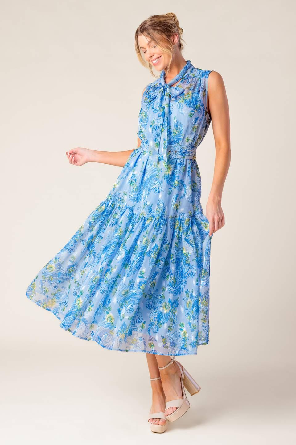 EVER AFTER POWER BLUE WOVEN MIDI DRESS Flying Tomato