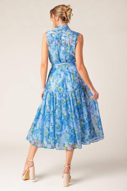 EVER AFTER POWER BLUE WOVEN MIDI DRESS Flying Tomato