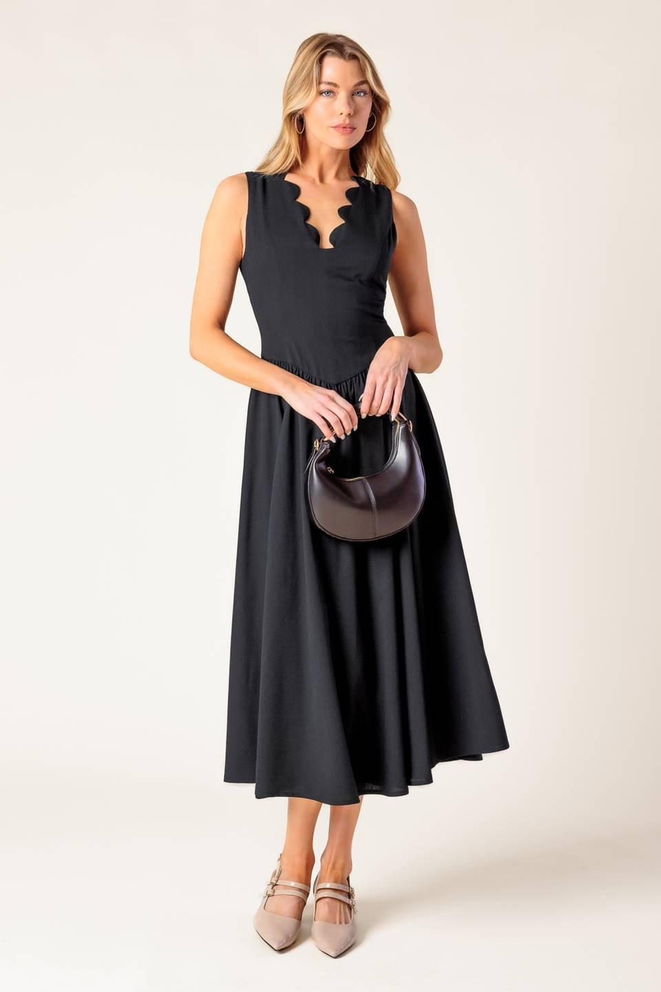 FOR THE RECORD BLACK WOVEN MIDI DRESS Flying Tomato