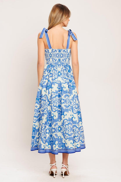 AZURE SCROLL WOVEN MIDI DRESS Flying Tomato