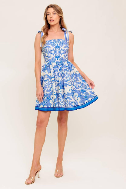 FLORENCE DAYS FLORAL BLUE WOVEN MINI DRESS Flying Tomato