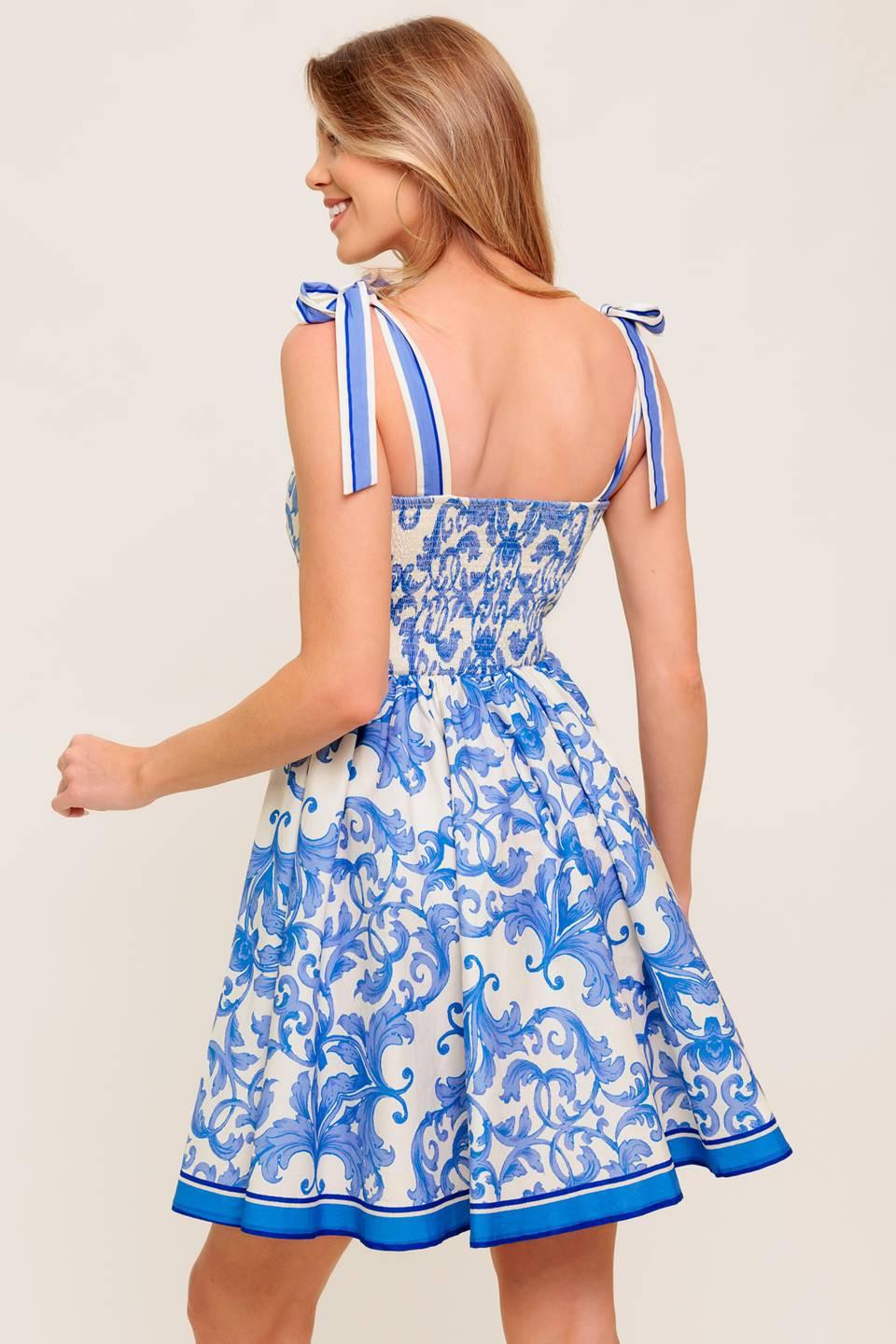 FLORENCE DAYS FLORAL BLUE WOVEN MINI DRESS Flying Tomato