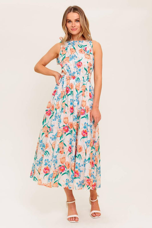 WHISPERING FLORA WOVEN MIDI DRESS Flying Tomato