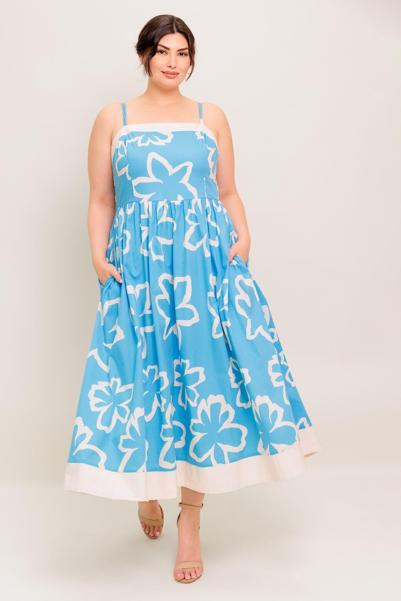 SERENE PETALS BLUE WOVEN MIDI DRESS Flying Tomato