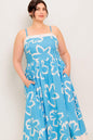 SERENE PETALS BLUE WOVEN MIDI DRESS Flying Tomato