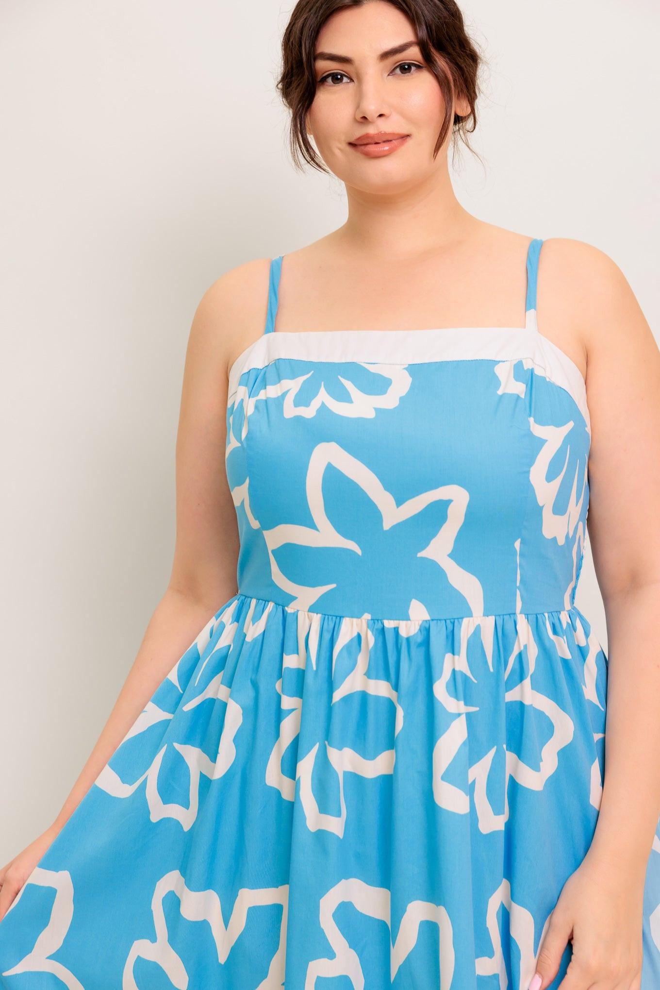 SERENE PETALS BLUE WOVEN MIDI DRESS Flying Tomato