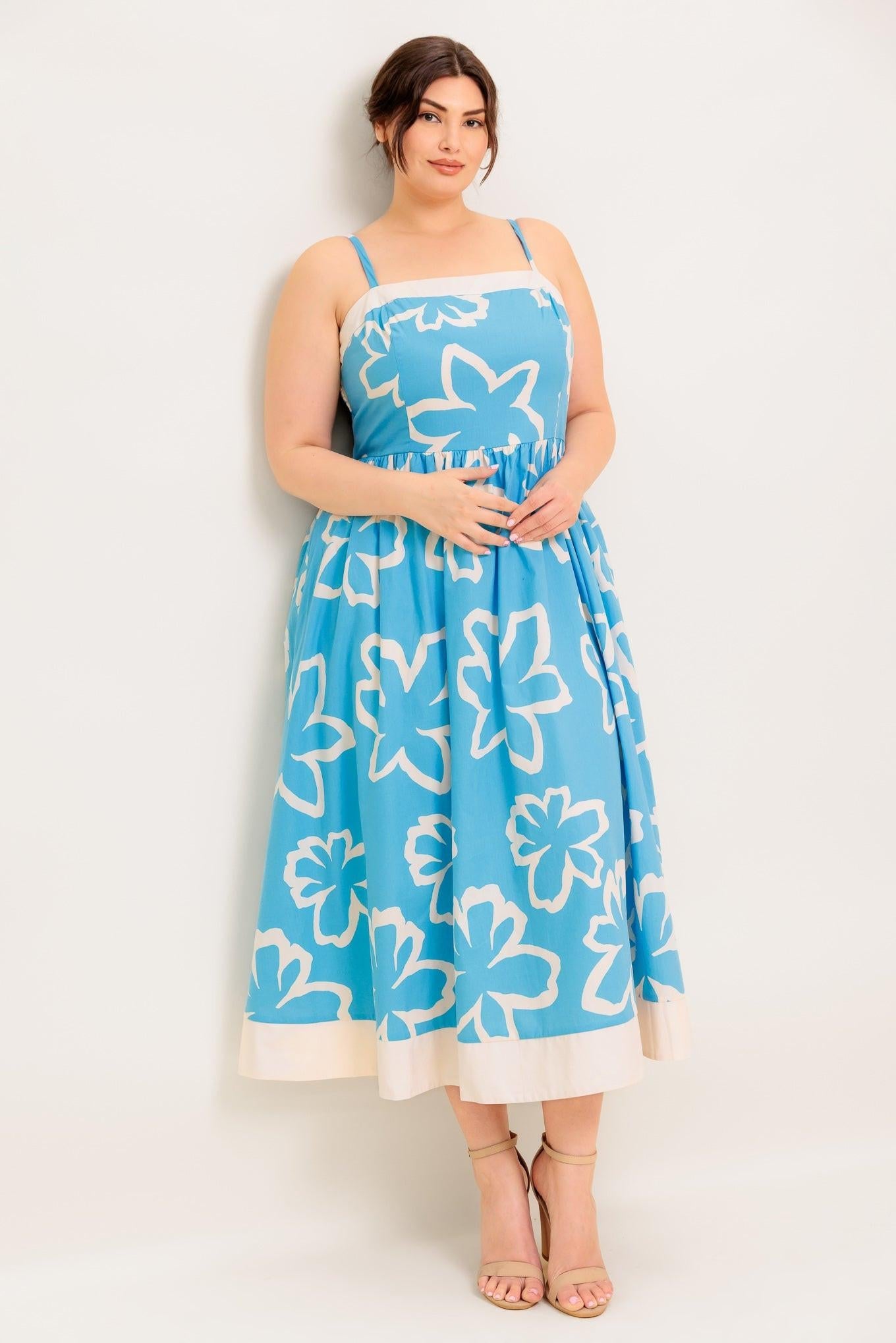 SERENE PETALS BLUE WOVEN MIDI DRESS Flying Tomato