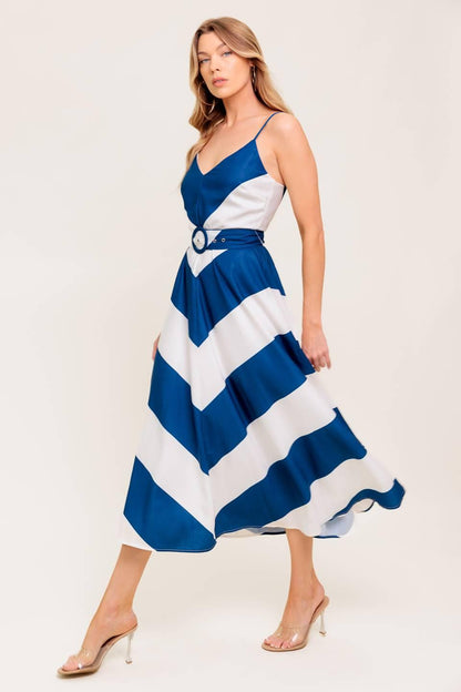 RADIANT HEART NAVY WOVEN MIDI DRESS Flying Tomato