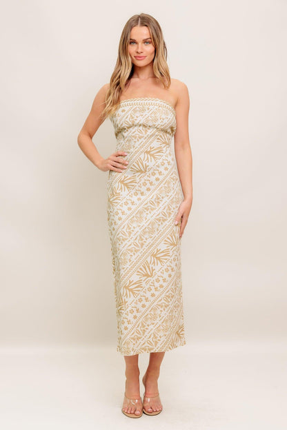 BOHO TROPIC DRAPE WOVEN MIDI DRESS Flying Tomato