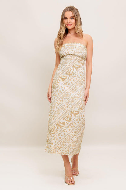 BOHO TROPIC DRAPE WOVEN MIDI DRESS Flying Tomato