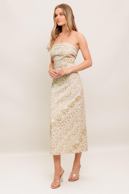 BOHO TROPIC DRAPE WOVEN MIDI DRESS Flying Tomato