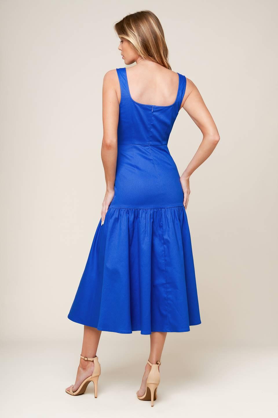 PLEASANT DREAMS BLUE WOVEN MIDI DRESS Flying Tomato