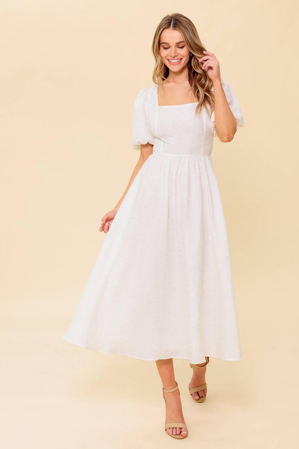 SLEEK DEDICATION IVORY WOVEN MDI DRESS Flying Tomato