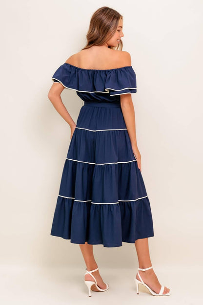 BUTTERCREAM DREAM NAVY WOVEN MIDI DRESS Flying Tomato