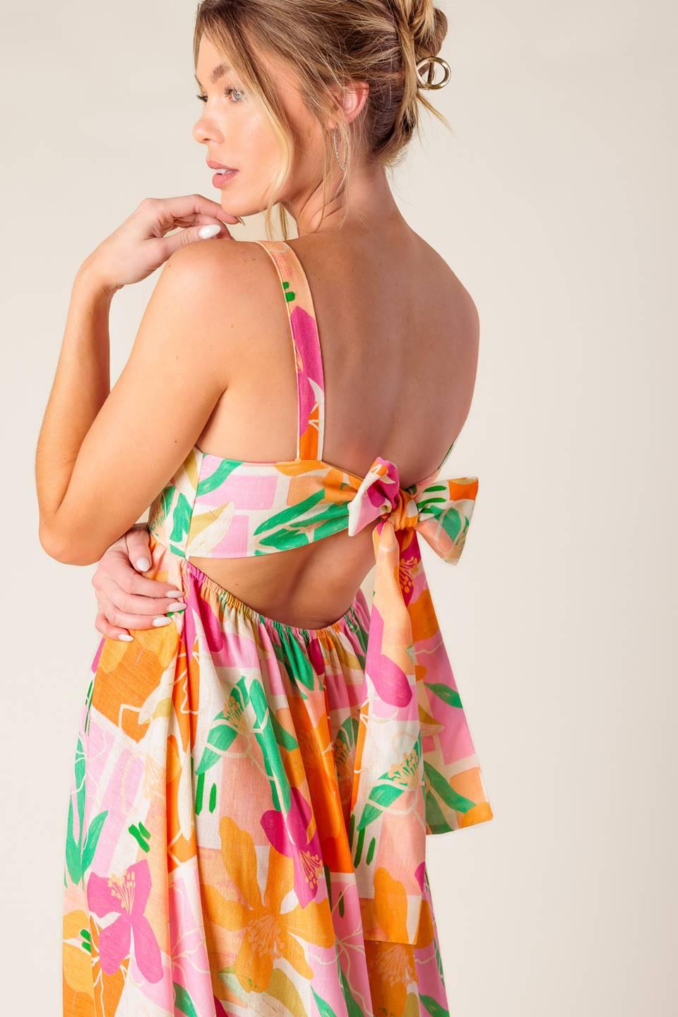 BON VOYAGE PINK ORANGE WOVEN MAXI DRESS Flying Tomato