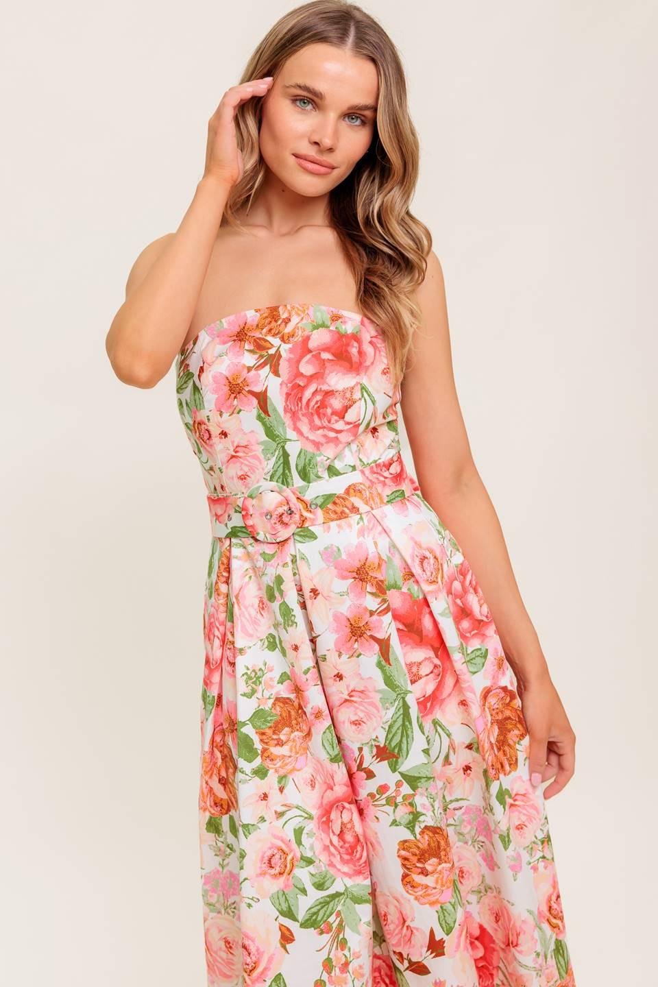 BLUSHING DAWN PINK WOVEN MIDI DRESS Flying Tomato
