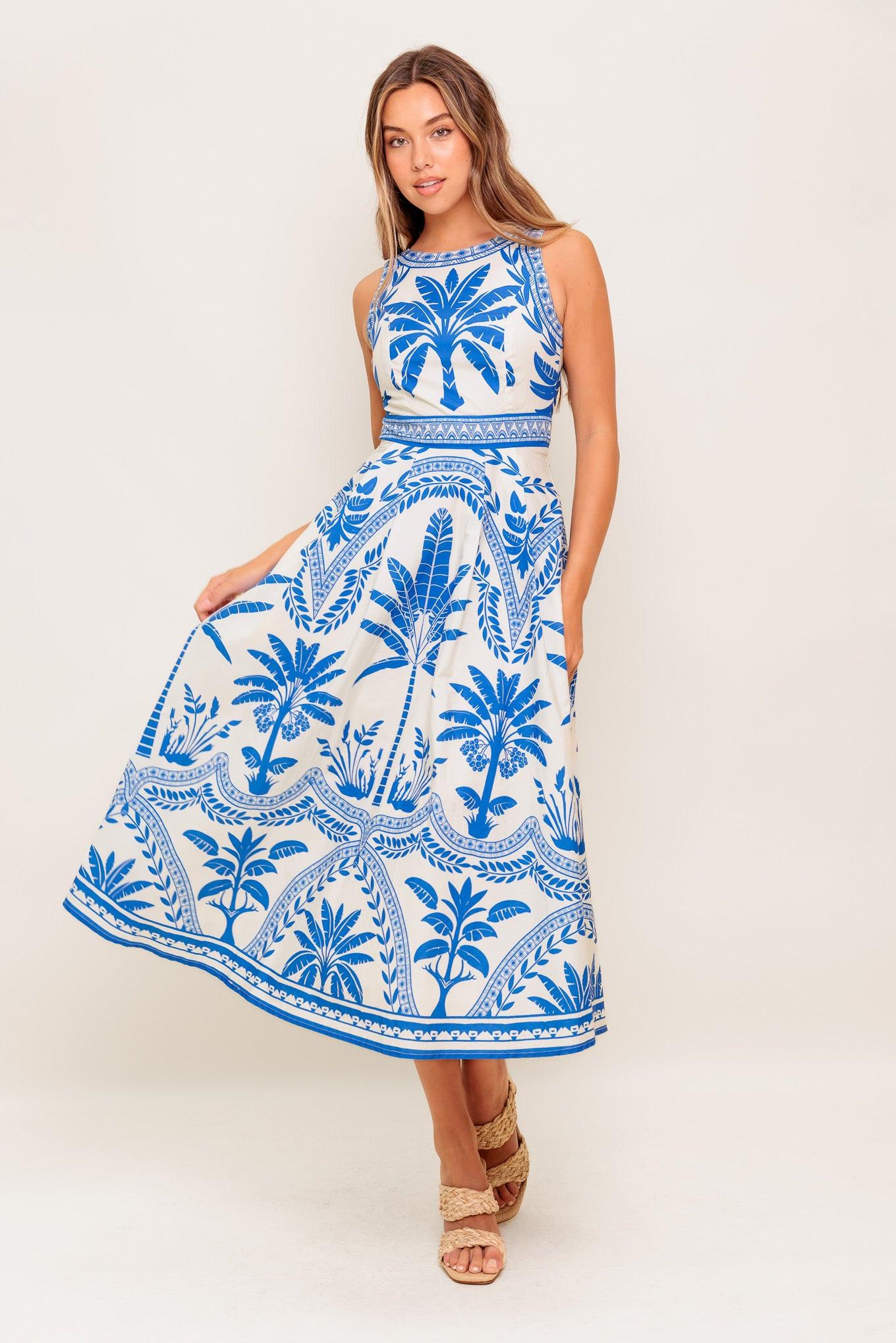 OCEAN PETALS WOVEN MIDI DRESS Flying Tomato