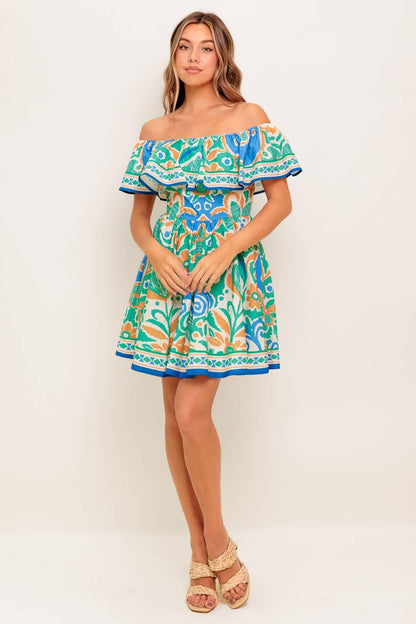 COASTAL LOVE SAGE BLUE WOVEN MINI DRESS Flying Tomato
