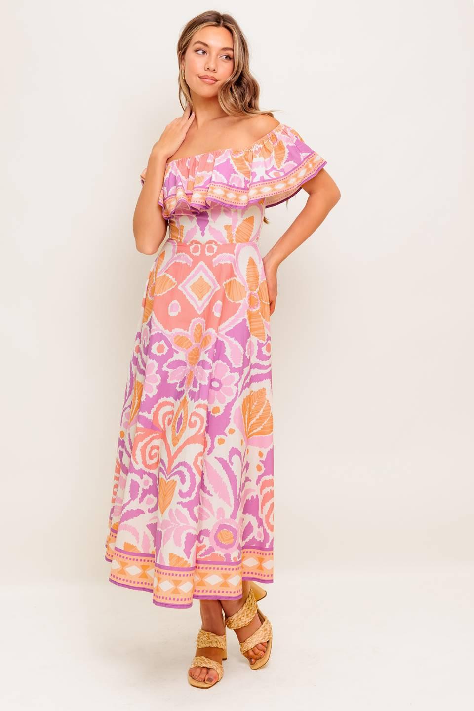 CABANA DREAM LAVENDER WOVEN MIDI DRESS Flying Tomato