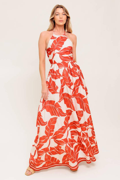 FIRST GLANCE RED WOVEN MIDI DRESS Flying Tomato