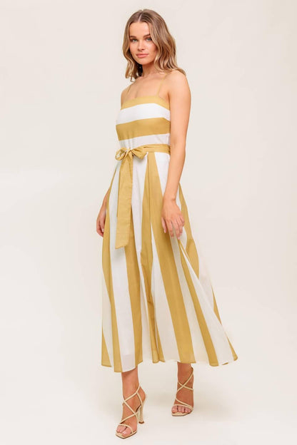 SOFT HORIZON TAUPE WOVEN MIDI DRESS Flying Tomato