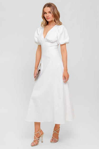 SECRET VINE GLOW WOVEN TWILL MIDI DRESS Flying Tomato
