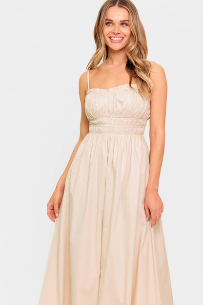 HONEY SUNSET CREAM WOVEN MIDI DRESS Flying Tomato