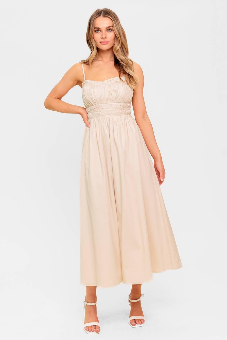 HONEY SUNSET CREAM WOVEN MIDI DRESS Flying Tomato