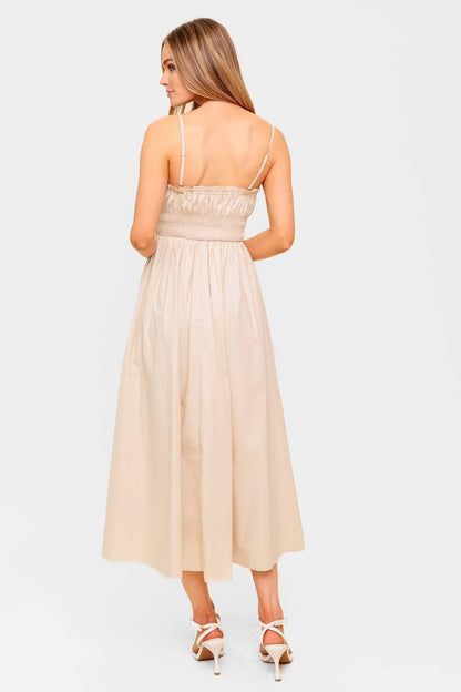 HONEY SUNSET CREAM WOVEN MIDI DRESS Flying Tomato